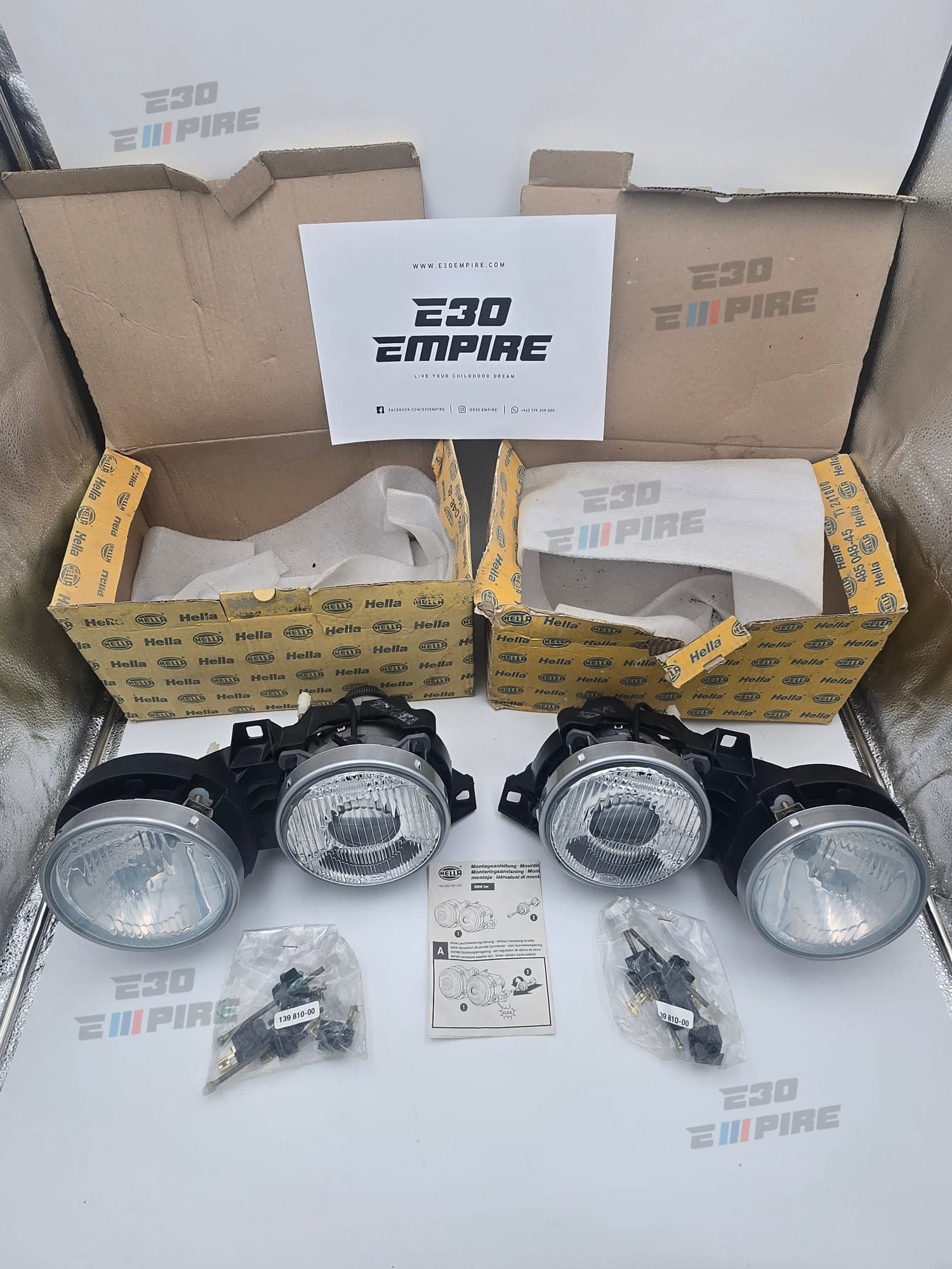 BMW E30 Hella Smiley Headlights Brand New NOS In Box Complete Set 1DL 005 930-371  1DL 005 930-381 ~ Rare 