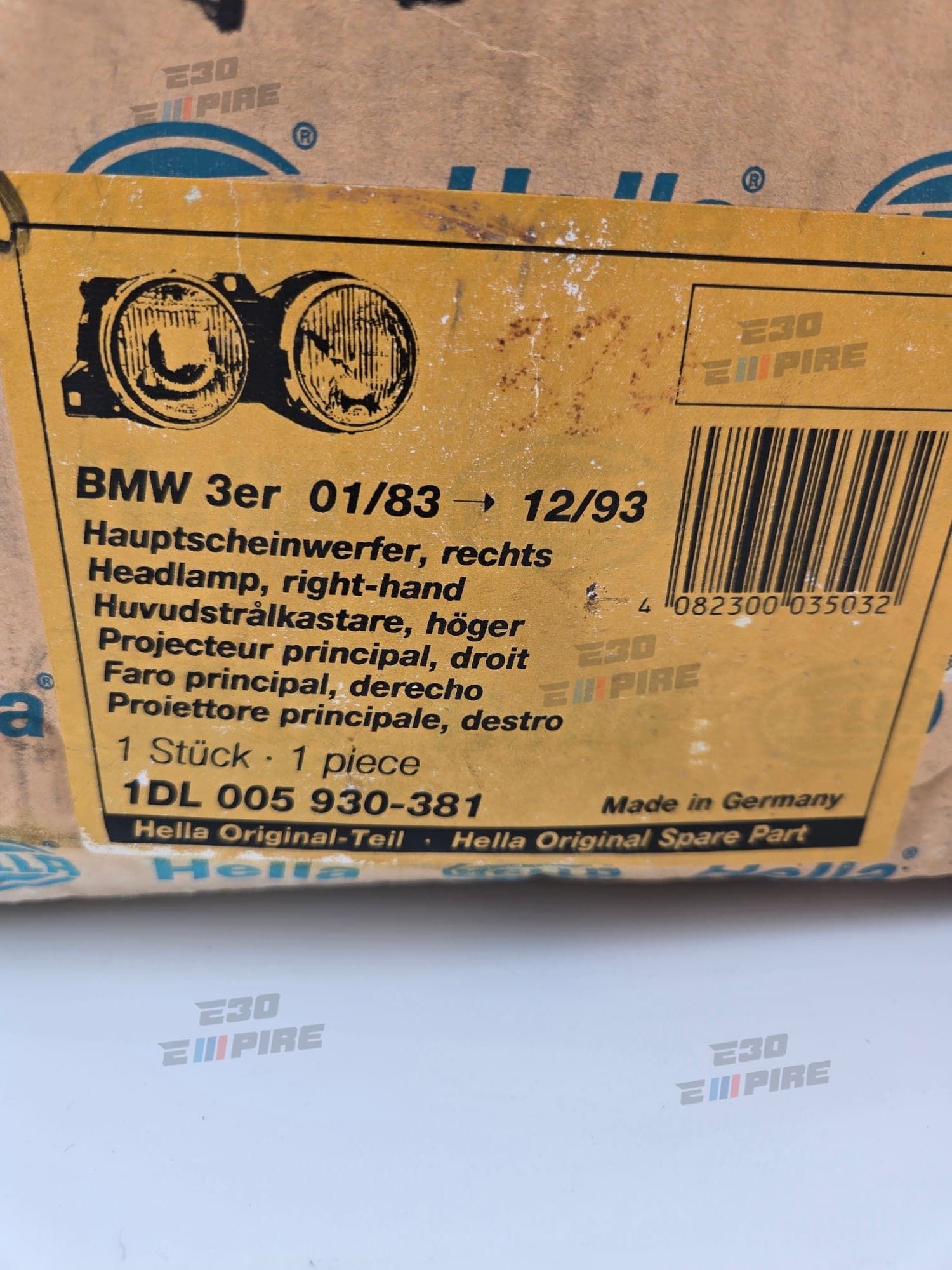 BMW E30 Hella Smiley Headlights Brand New NOS In Box Complete Set 1DL 005 930-371  1DL 005 930-381 ~ Rare  — BMW E30 Exterior Parts — thumbnail 33