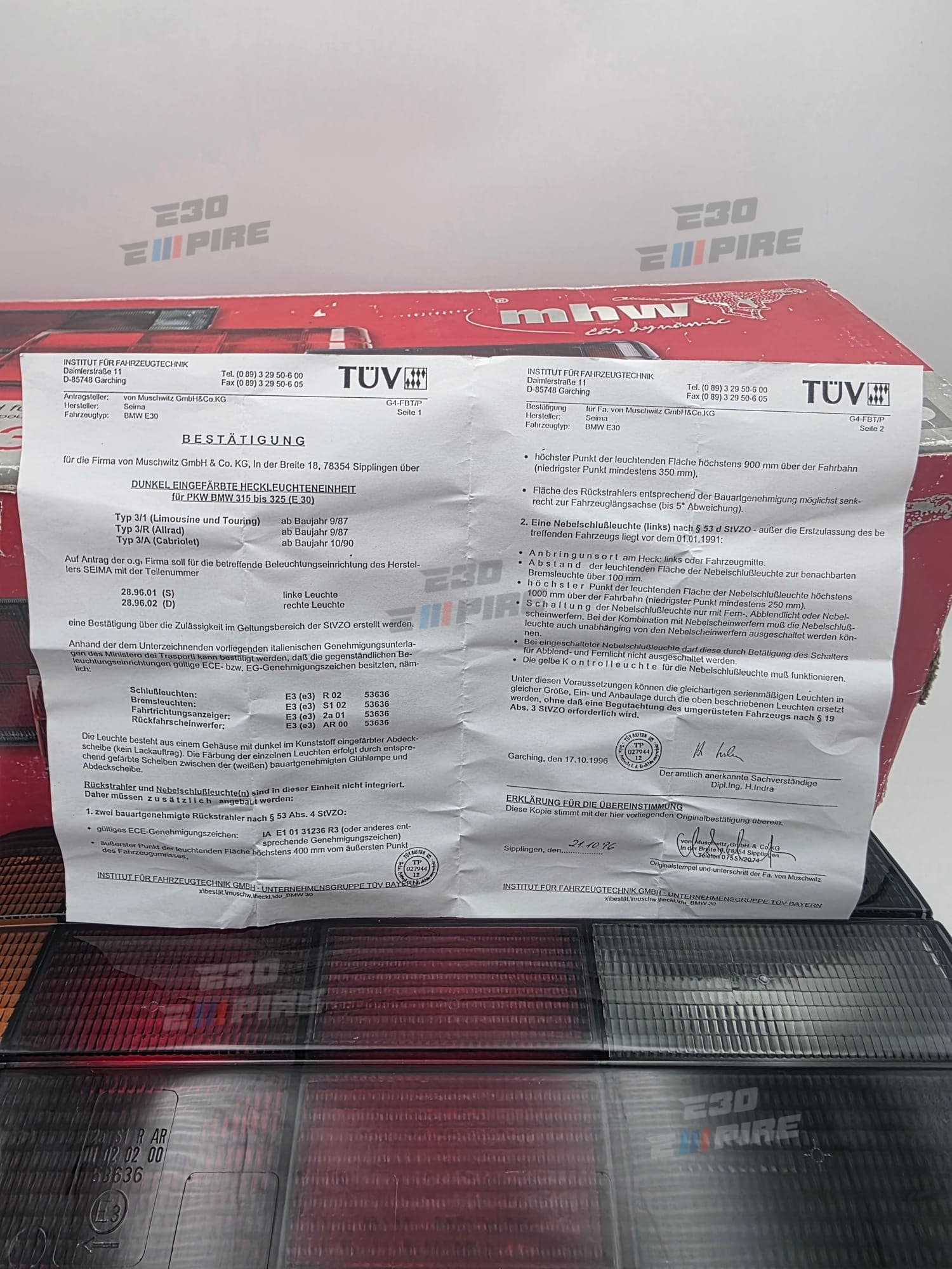 BMW E30 Original MHW Smoked BMW E30 Taillights Brand New NoS — BMW E30 Exterior Parts — thumbnail 14