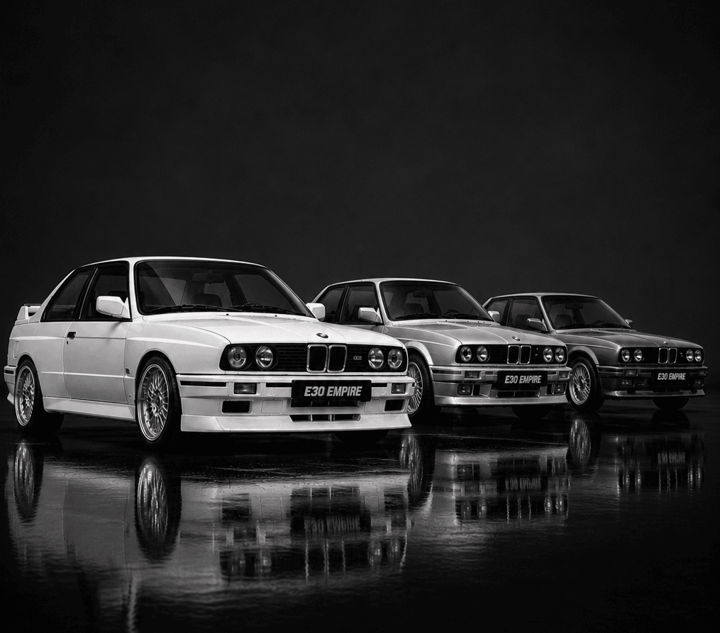 Three BMW E30 M3s — E30 Empire, rare OEM parts shipped worldwide