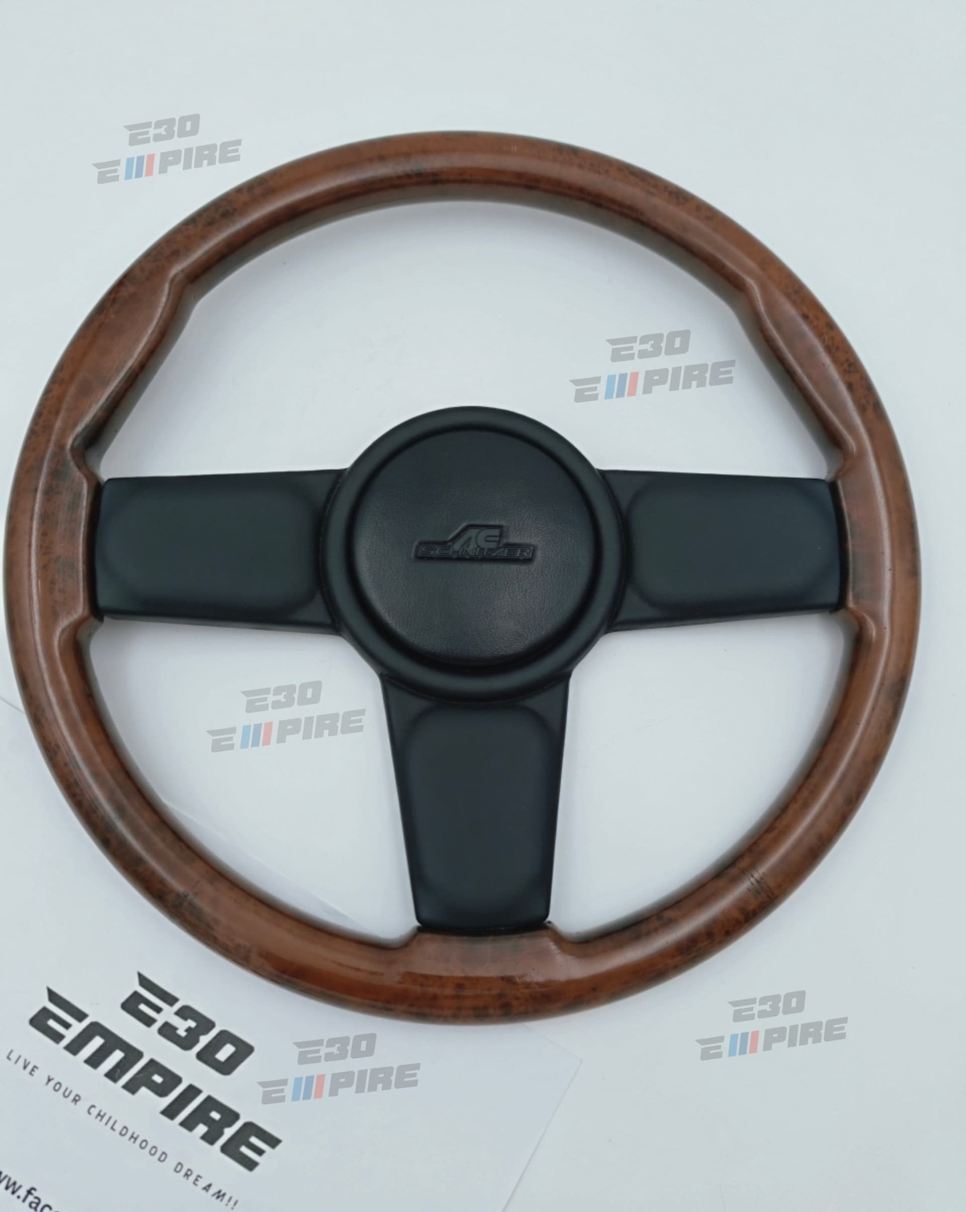 Genuine AC Schnitzer Wood Steering Wheel BMW E30 E36 New Leather OEM 370MM — BMW E30 Steering Wheels